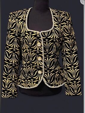 Vintage Julie Duroche Gold & Black Velvet Embroidered Women's Jacket